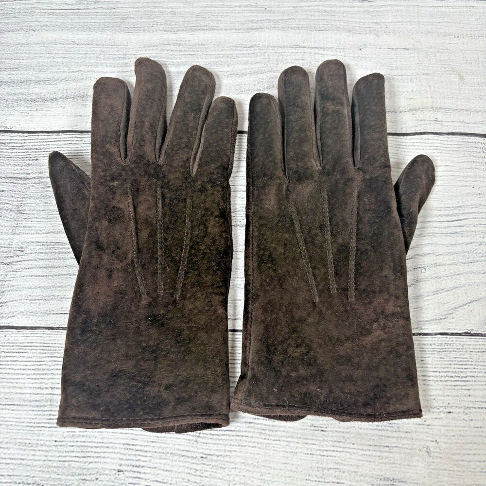 ARIS 115 Womans  Sz M HCJ-6 Genuine Suede Leather Gloves Lined Brown Winter